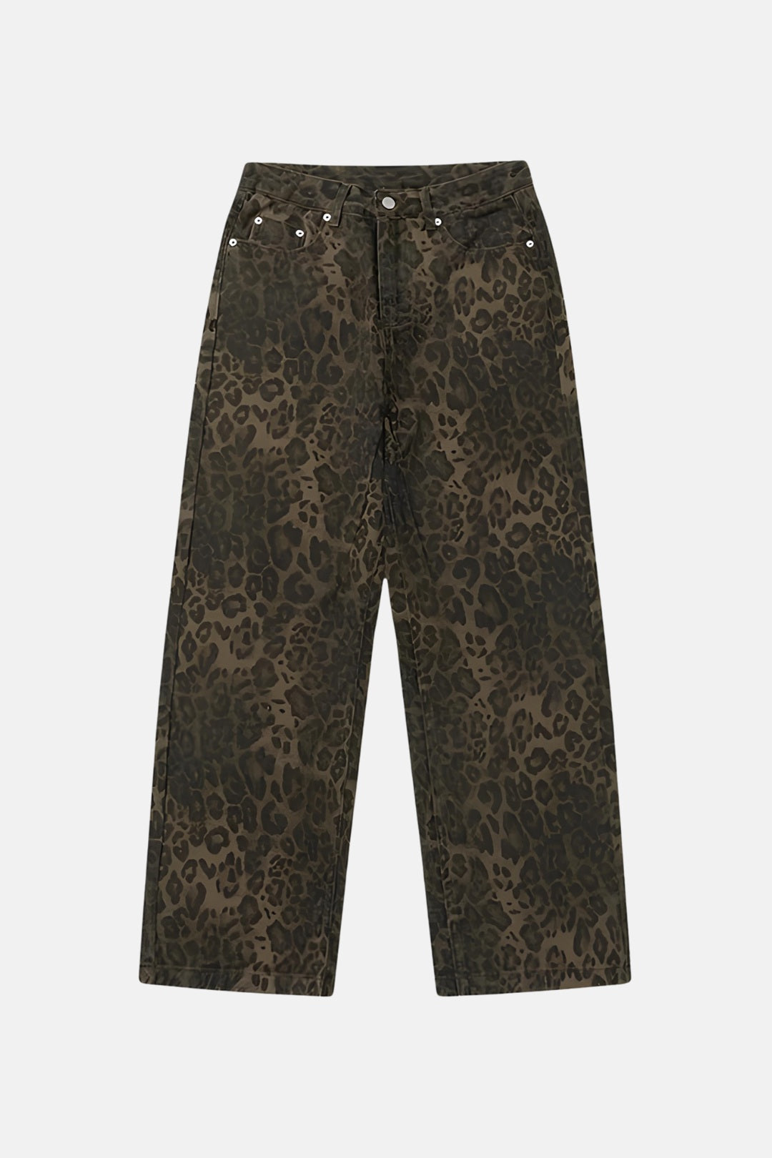 Calca Jeans Wide Leg com Estampa de Leopardo