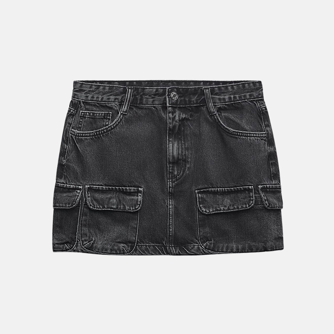 saia jeans cargo preta flip