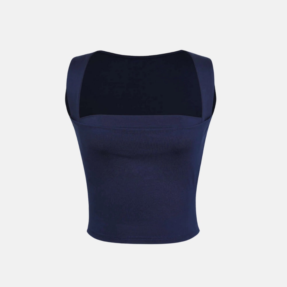 cropped alca grossa decote quadrado azul marinho