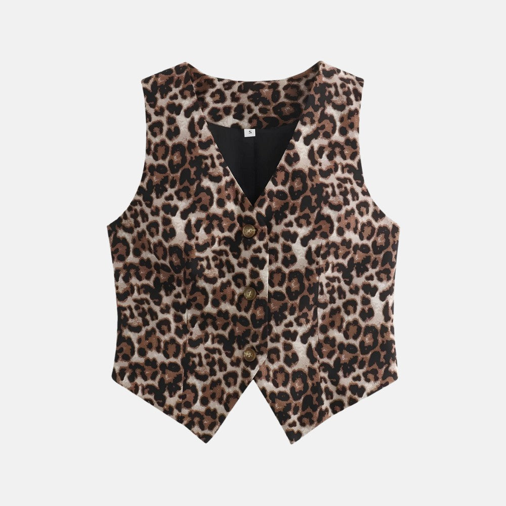 Colete Feminino Decote V Animal Print Leopard