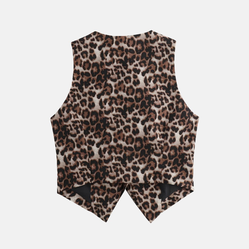 traseira Colete Feminino Decote V Animal Print Leopard