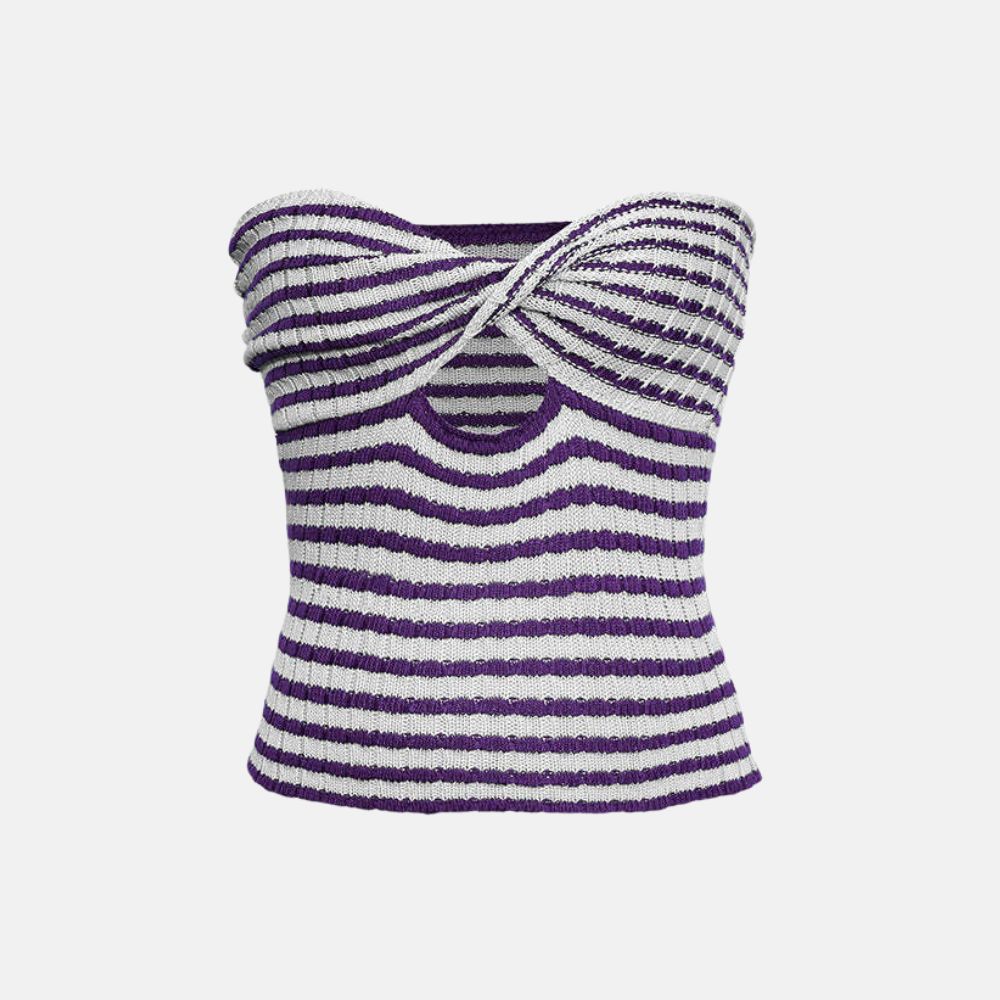 Top Tomara Que Caia de Malha Listrado Twist roxo