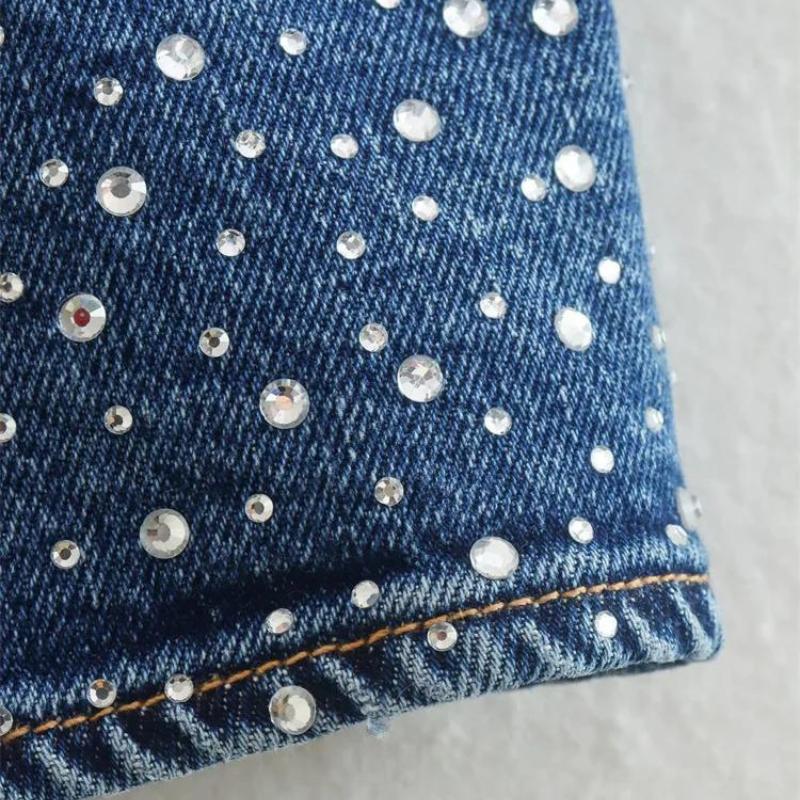 tecido do Top Jeans Com Strass Azul Lilly